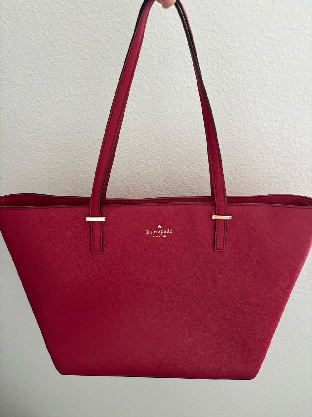kate spade berry red structured tote with gold logo
